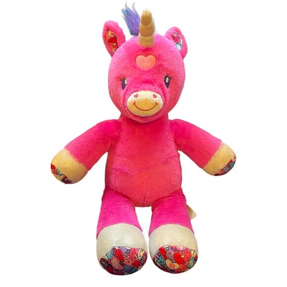 BUILD A BEAR Candy Hearts Pink Valentine Unicorn 19" Stuffed Plush Rainbow hair - Picture 11 of 11